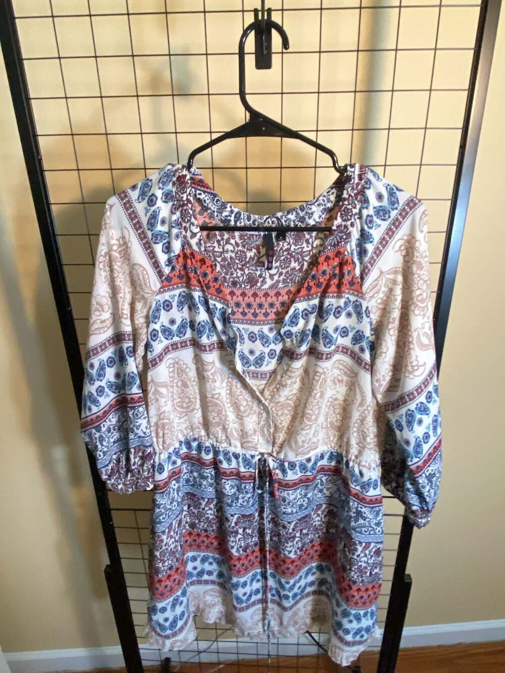 Three Hearts Bohemian Multi-Print Long Sleeve Blouse